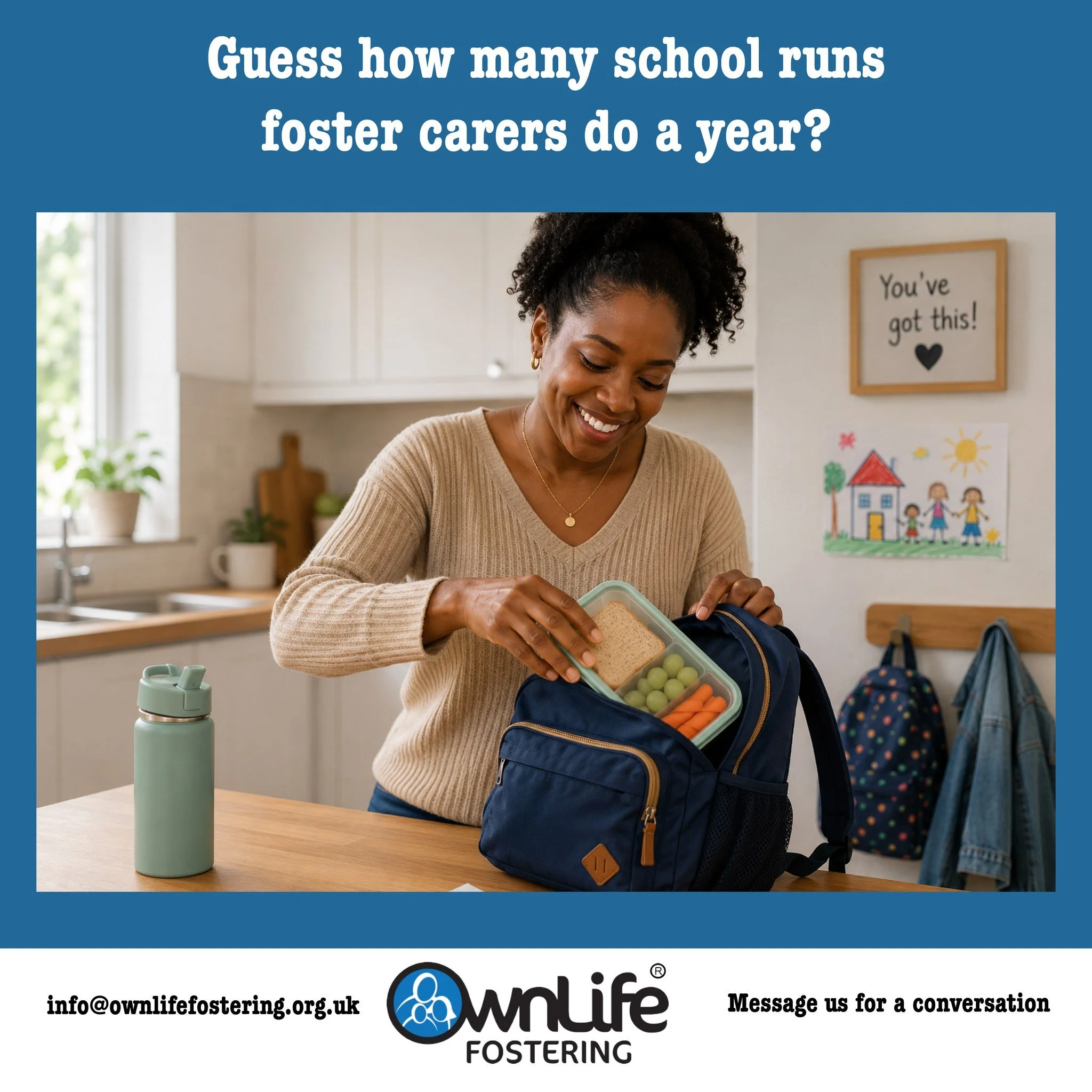 Guess how many school runs foster carers do in a year?

A lot. ❤️

Because fostering isn&rsquo;t just about the big milestones &mdash; it&rsquo;s the everyday moments too.

The packed lunches.
The school runs.
The forgotten PE kits.
The homework remi