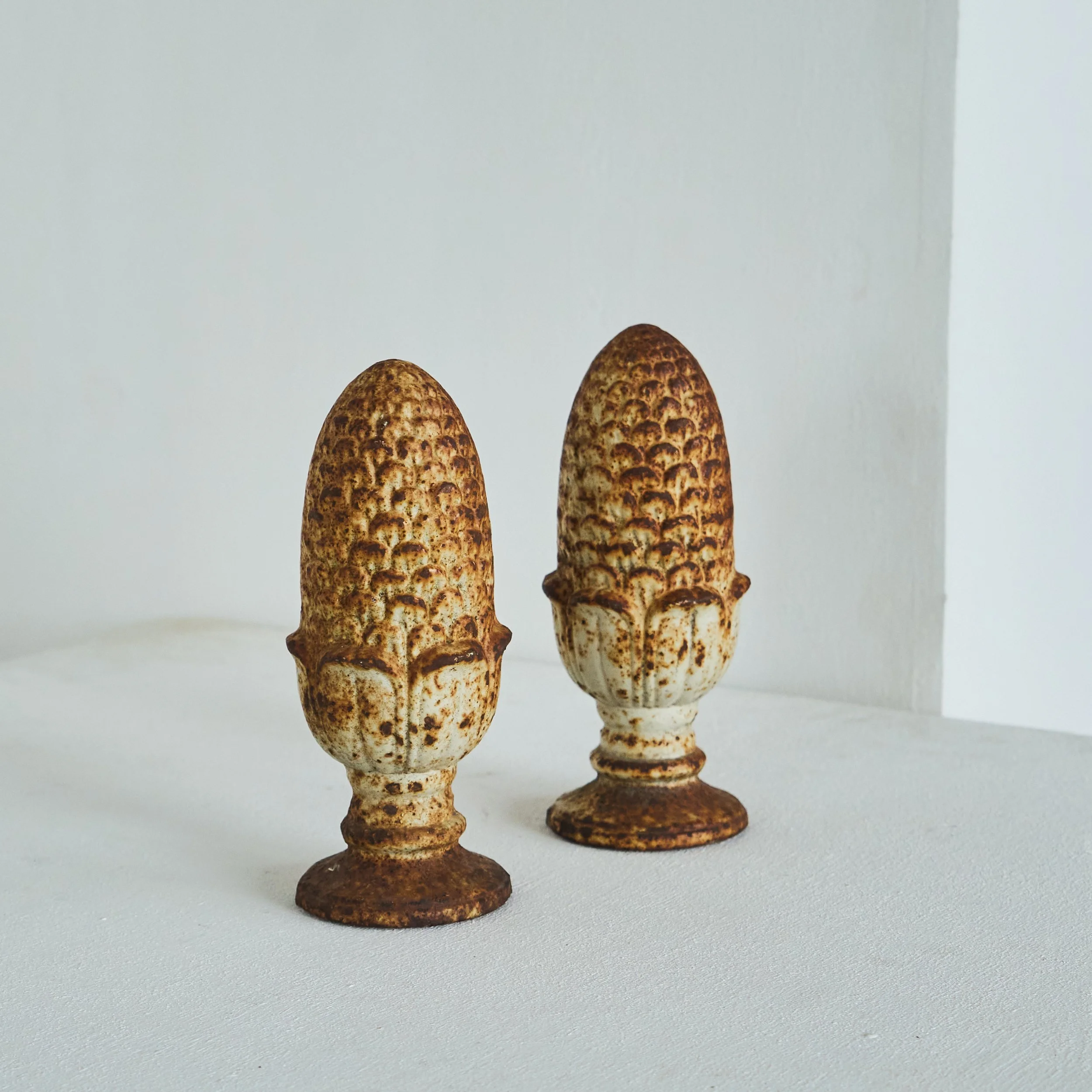 Wonderful Pair of Patinated Cast Iron Pinecone Finials 19th Century