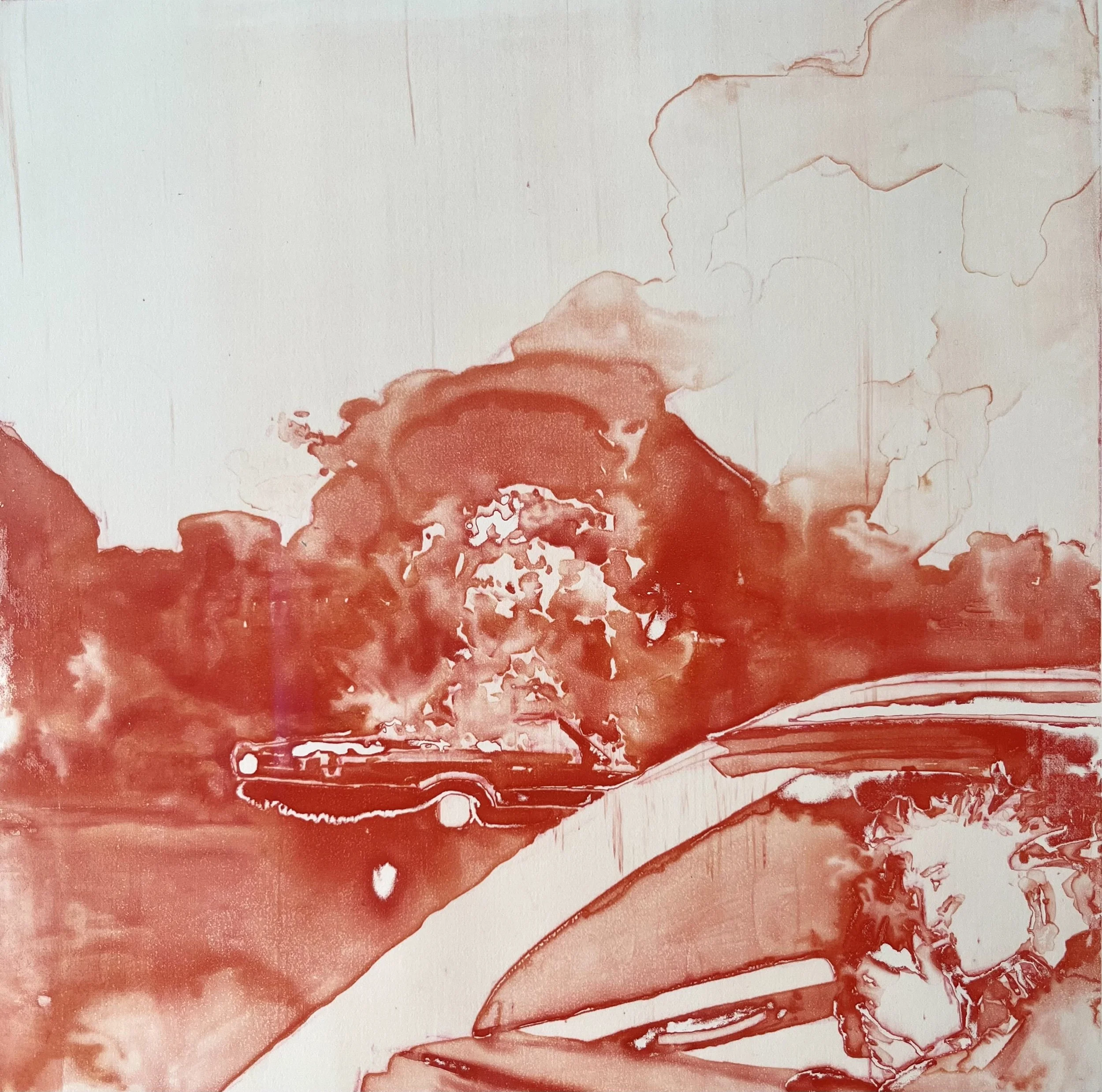 Burner, 2023, Watercolour Monotype on Fabriano Paper,  30 x 30 cm