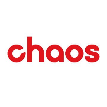 The word 'chaos' written in bold red lowercase letters on a white background.