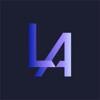 Stylized 'LA' logo with blue and purple gradient on dark background