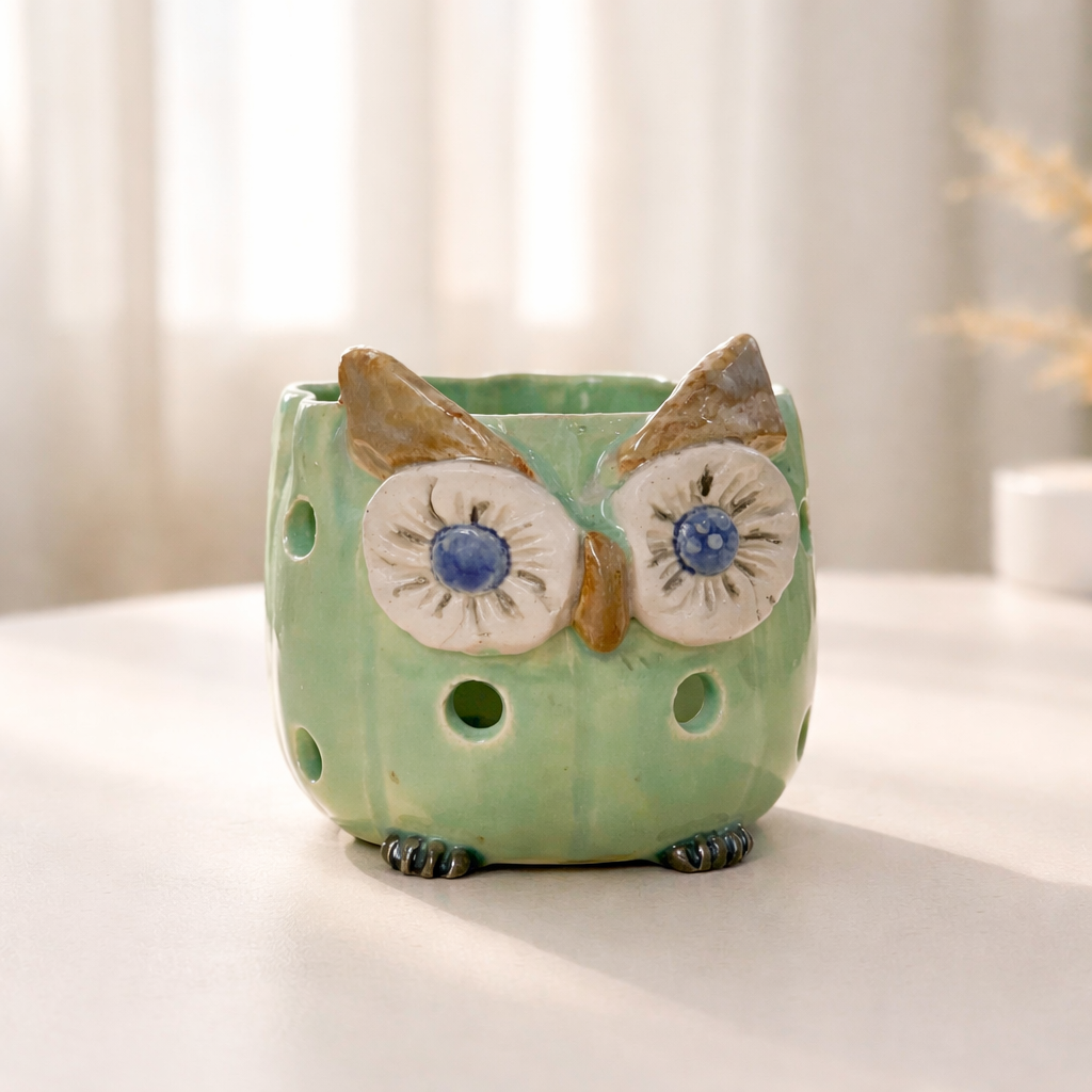 Keraaminen ruukku pöllö