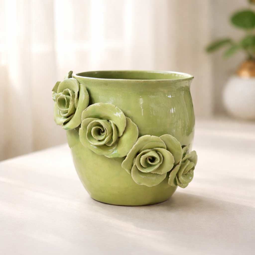 Keraaminen ruukku ruusu