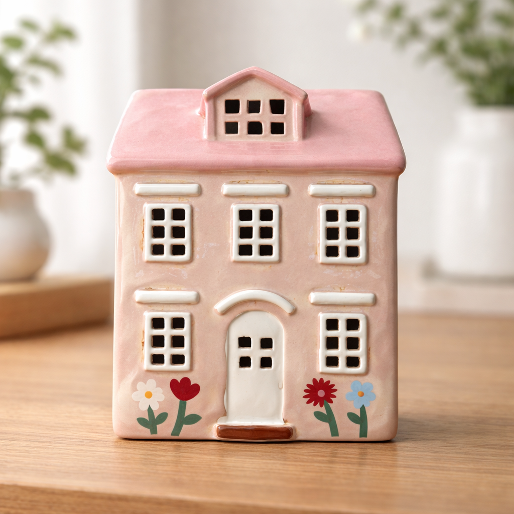 Vaaleanpunainen kartanotalolyhty