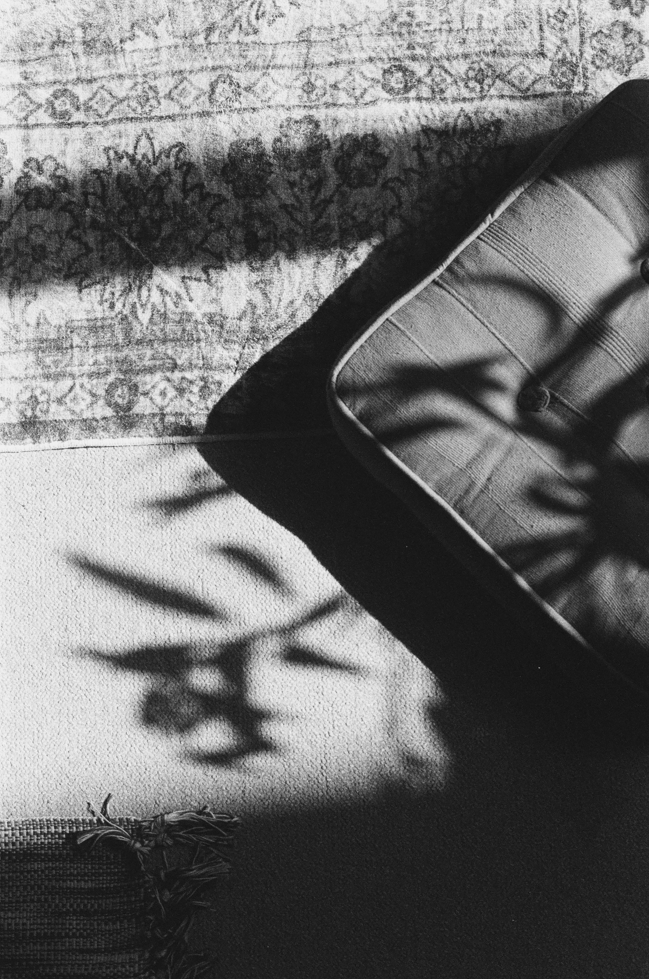 Black and white photo of a meditation cushion take at the Convivial in Penryn.