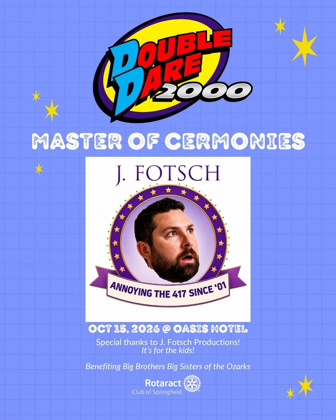 🎤 MEET OUR DOUBLE DARE MC! 🎤

If you&rsquo;ve been around the Springfield area for a while or you&rsquo;ve cheered on the Springfield Cardinals, you&rsquo;ve probably heard @jayfotsch in action!

We&rsquo;re thrilled to have J. Fotsch bringing his 