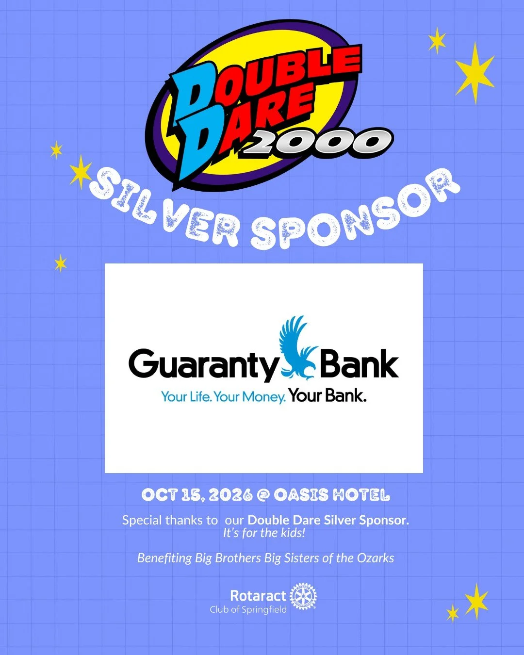 We&rsquo;re excited to have @guaranty_bank joining us as a Silver Sponsor of the 10th Annual Double Dare Fundraiser to Benefit Big Brothers Big Sisters of the Ozarks!

Their generous support helps us bring together our community for a night of trivia