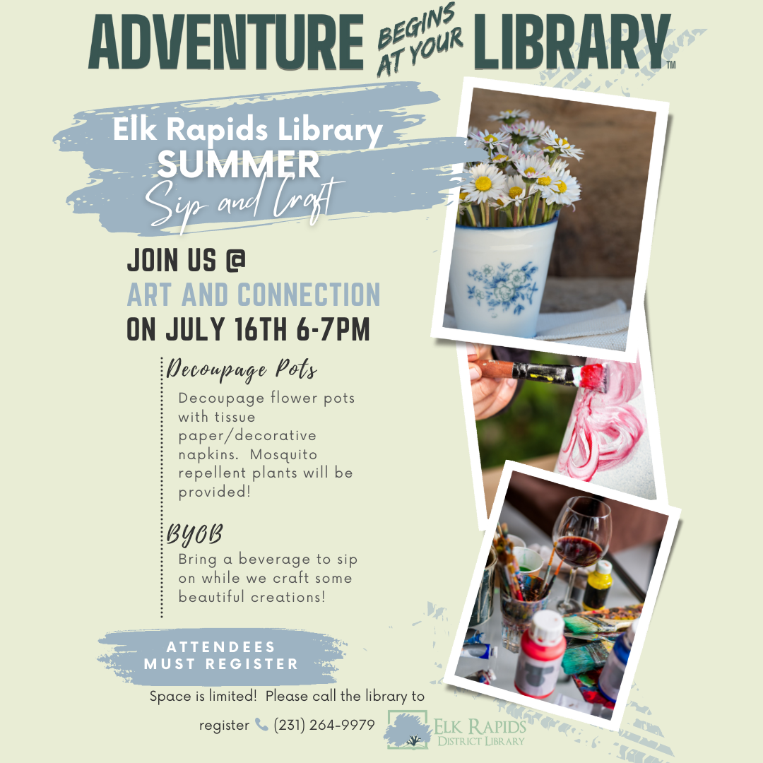 Adult Sip and Craft: Decorative Pots — Elk Rapids District Library