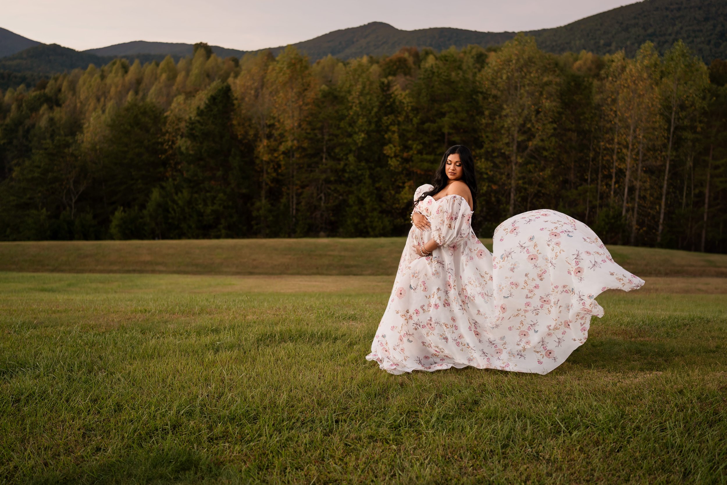 maternity portrait outdoors with mountain view in north ga