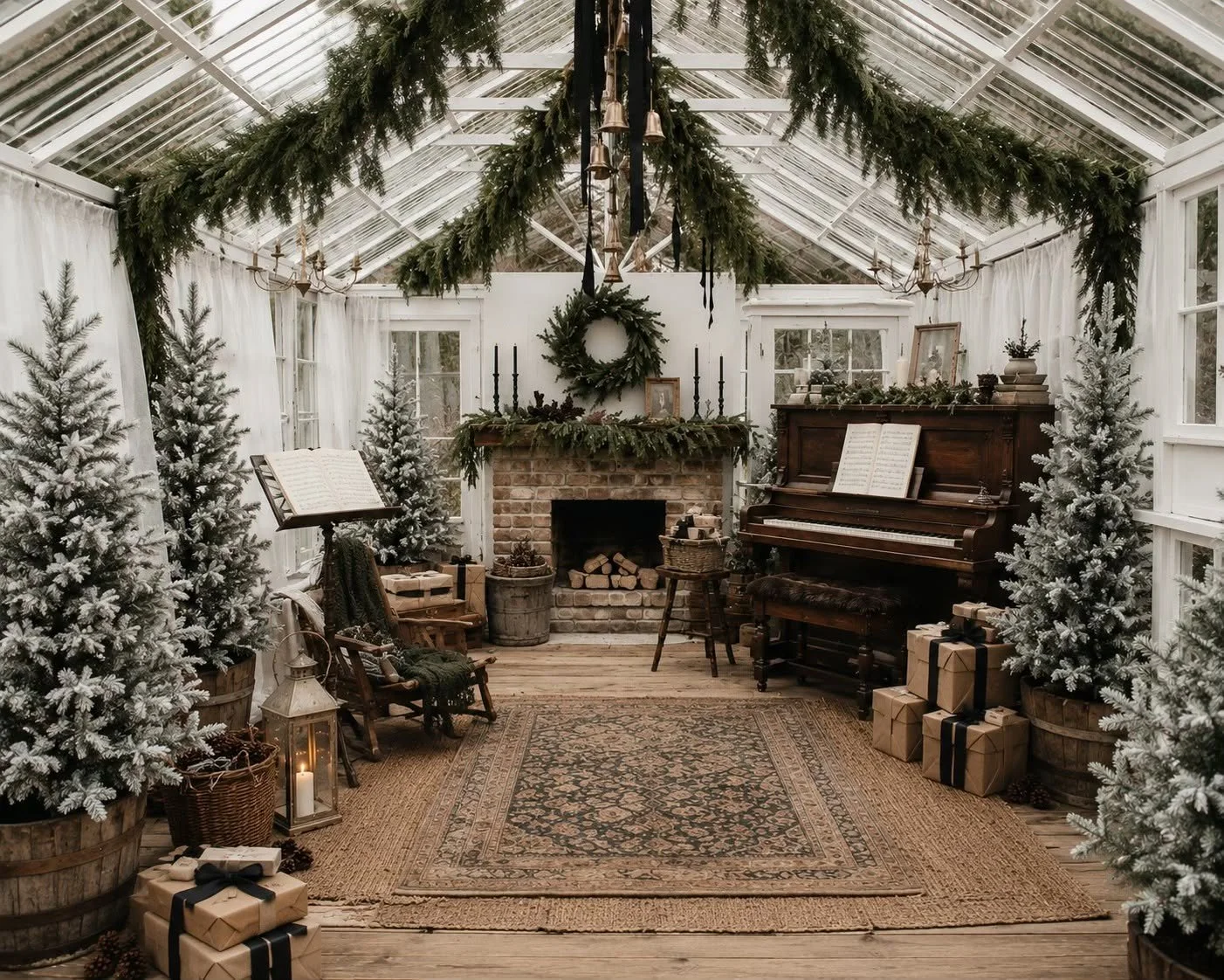 image of white greenhouse decorated for Christmas mini sessions in Canton, GA