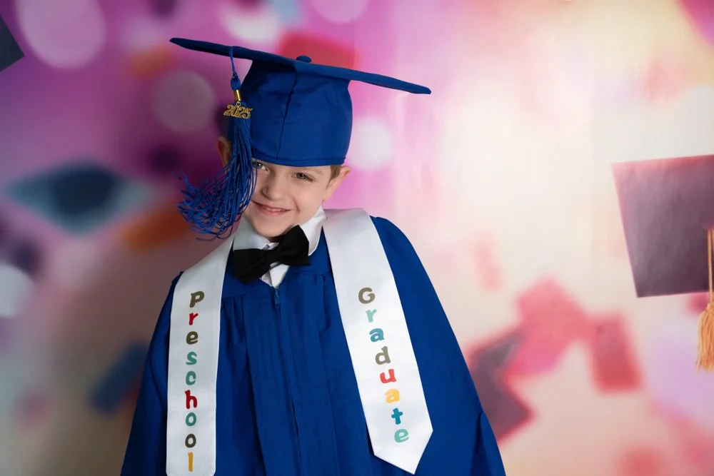 image of preschool graduate in cap and gown