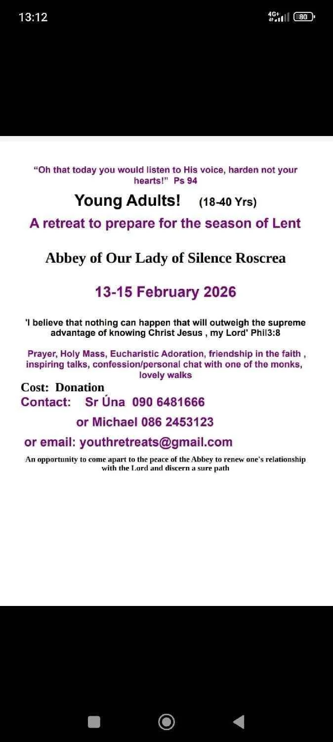 YOUNG ADULTS RETREAT - ROSCREA, CO TIPPERARY