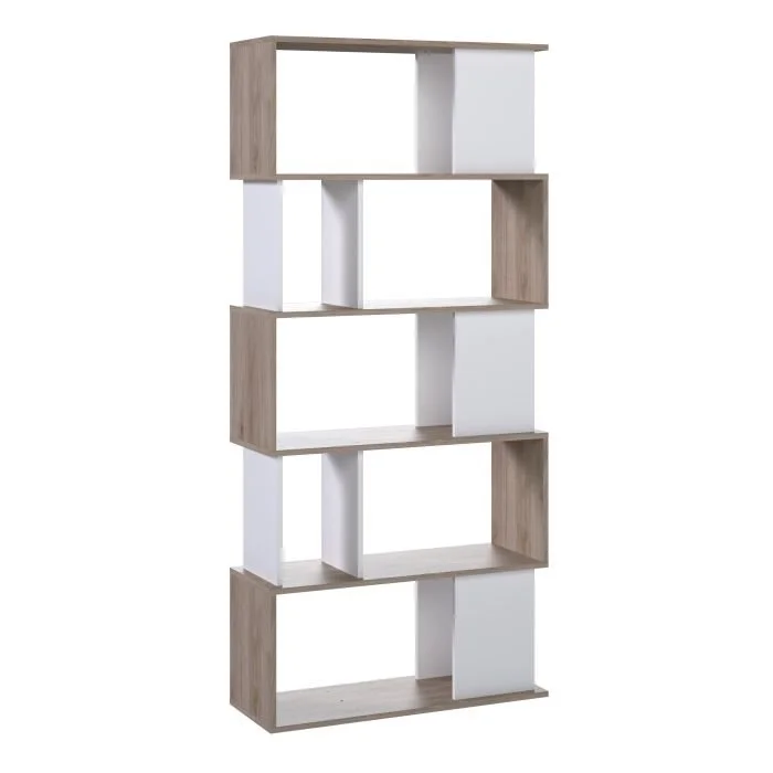 Maze Open Bookcase 4 Shelves in Hickory Oak and White