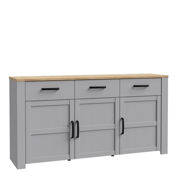 Bohol Sideboard 3 Drawer 3 Door in Grey and Oak