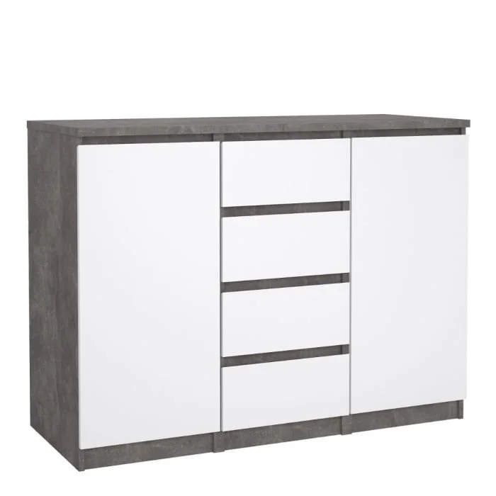Naia Sideboard with 4 Drawers and 2 Doors in Concrete and White High Gloss