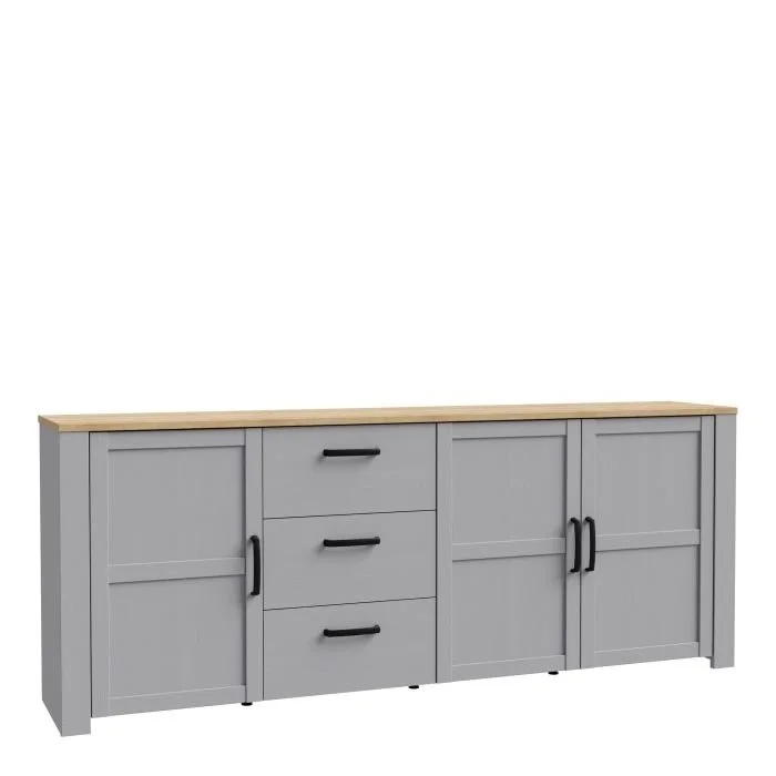 Bohol Large Sideboard 3 Drawer 3 Door in Grey and Oak
