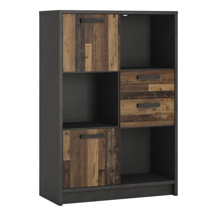 Brooklyn Low Bookcase 2 Doors and 2 Drawers Walnut and Grey
