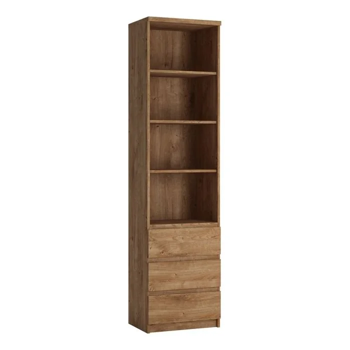 Fribo Tall Bookcase with 3 Drawers in Oak