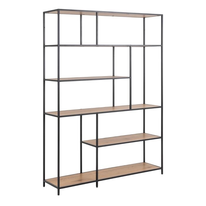 Seaford Bookcase with 5 Shelves in Black and Oak