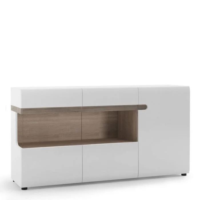 Chelsea Living 3 Door Glazed Sideboard in White and Truffle Oak