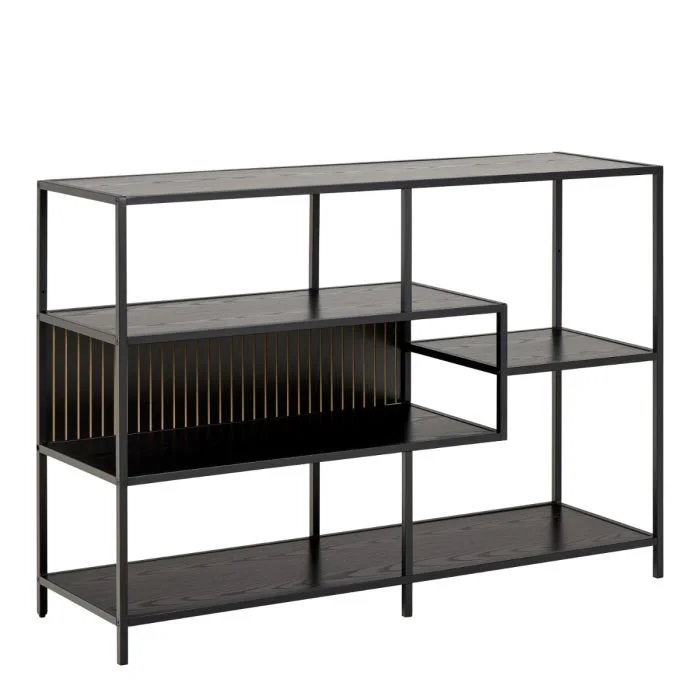 Seaford Wide Ash Black Metal Bookcase With 4 Black Ash Shelves