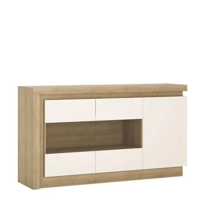 Lyon 3 Door Glazed Sideboard in Riviera Oak/White High Gloss
