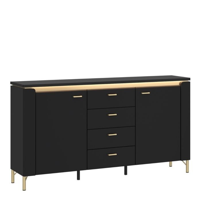 Genoa Sideboard 2 Door 4 Drawer in Black Matt/Gold