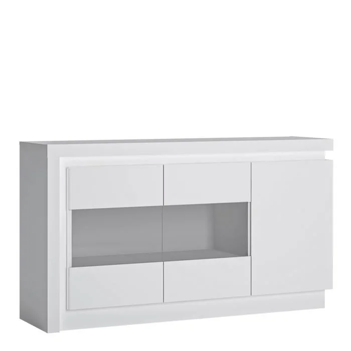 Lyon 3 Door Glazed Sideboard (including LED lighting) in White and High Gloss