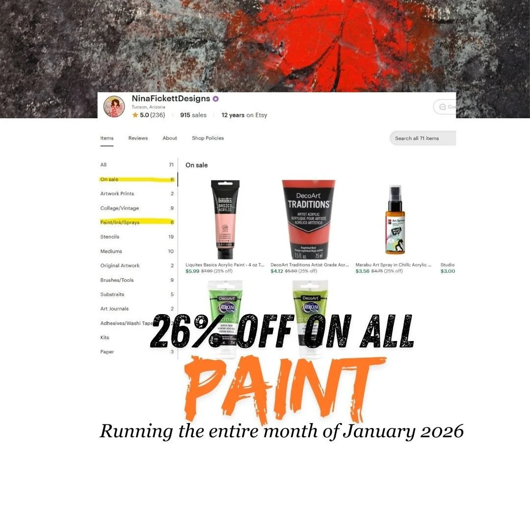 Happy New Year 🎇⁠
⁠
In celebration I'm having a 26% off sale on all paints. This sale is for the entire month of January 2026. (ends 1/31 midnight MST)⁠
⁠
Previous purchases do not apply. All sales final.⁠
⁠
The 🔗 is in my profile.⁠
⁠
⁠
#shopsmall 