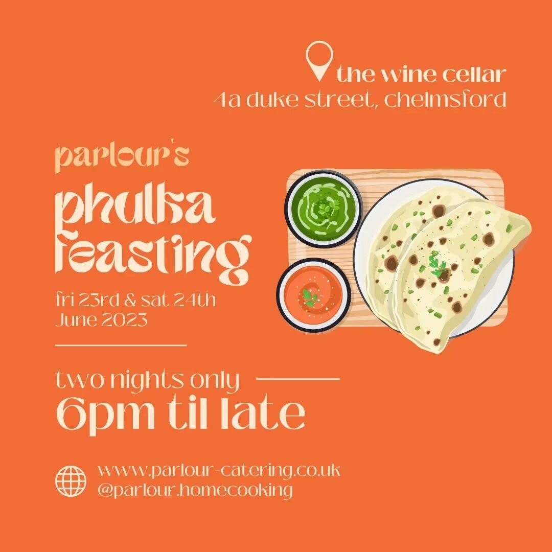 come and feast with us at @winecellarchelmsford 23rd/24th june

phulka feasting based on a taco-style dining experience

swipe for menu 
ticket link in bio