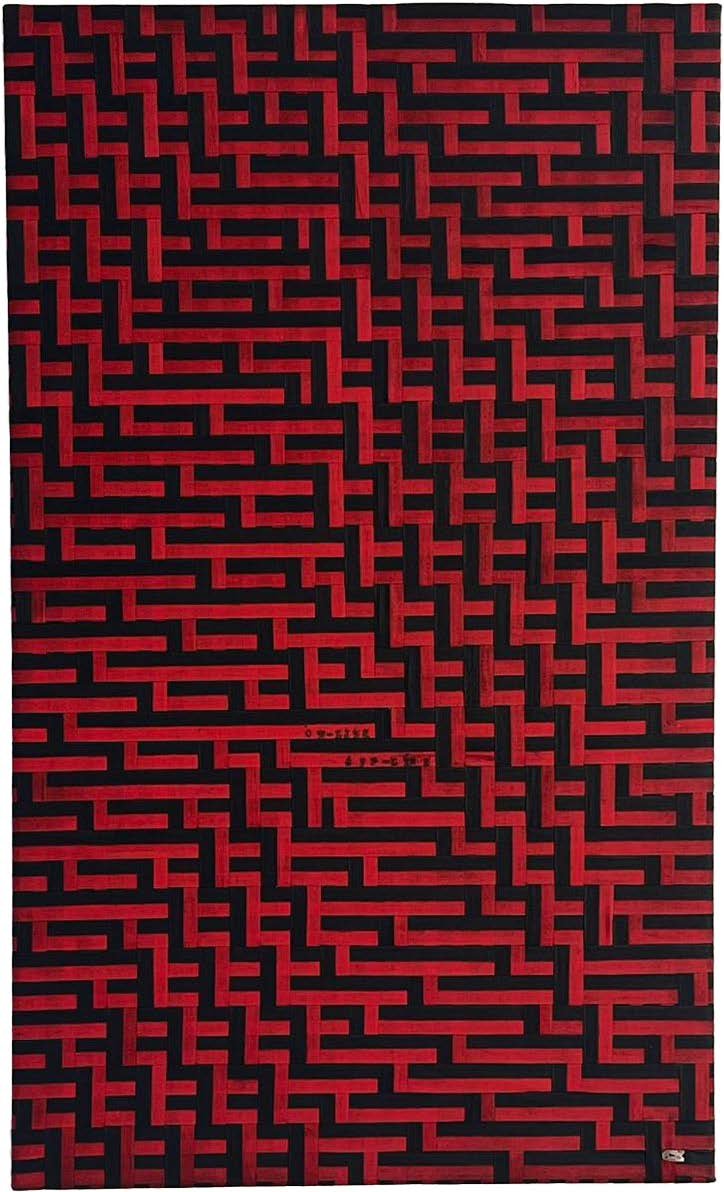 André Azevedo, On-line Off-line, 2024
Typewriter ribbons braided and
stretched on wooden chassis
50cm x 30cm