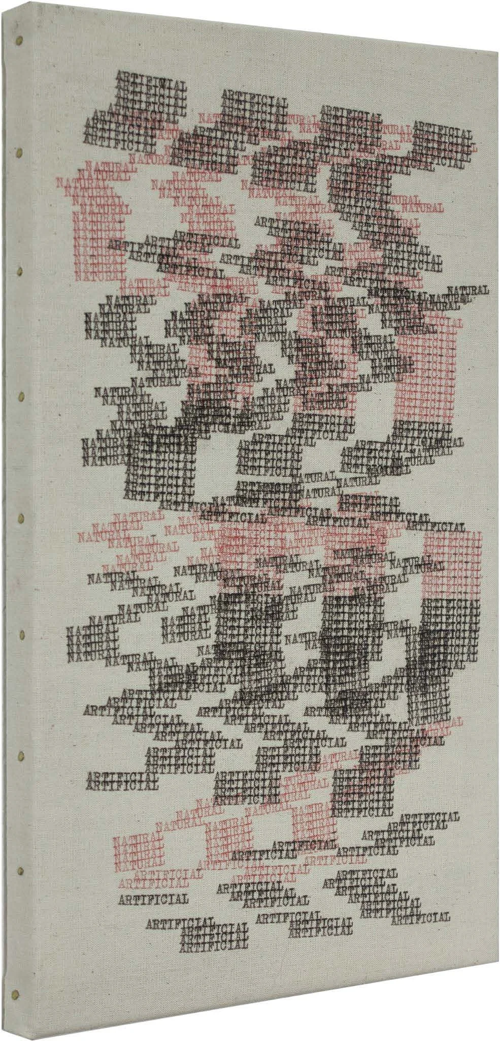 André Azevedo, Poemas Gráficos Series, 2024
Typing on raw cotton and wooden chassis
30cm x 18cm