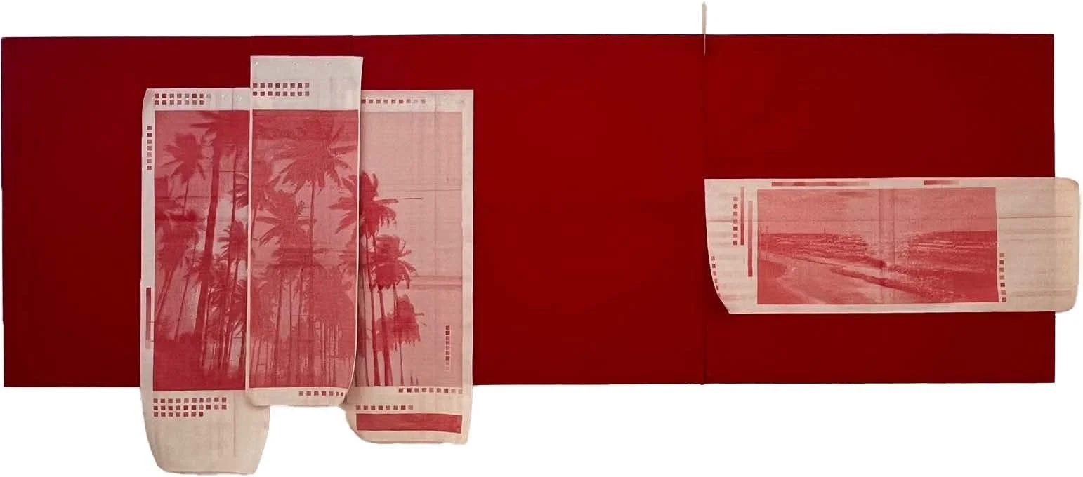 André Azevedo, Tropical America, 2024
Typing on raw cotton, linen, carbon
paper, punched card and magnetic
160cm x 367 cm