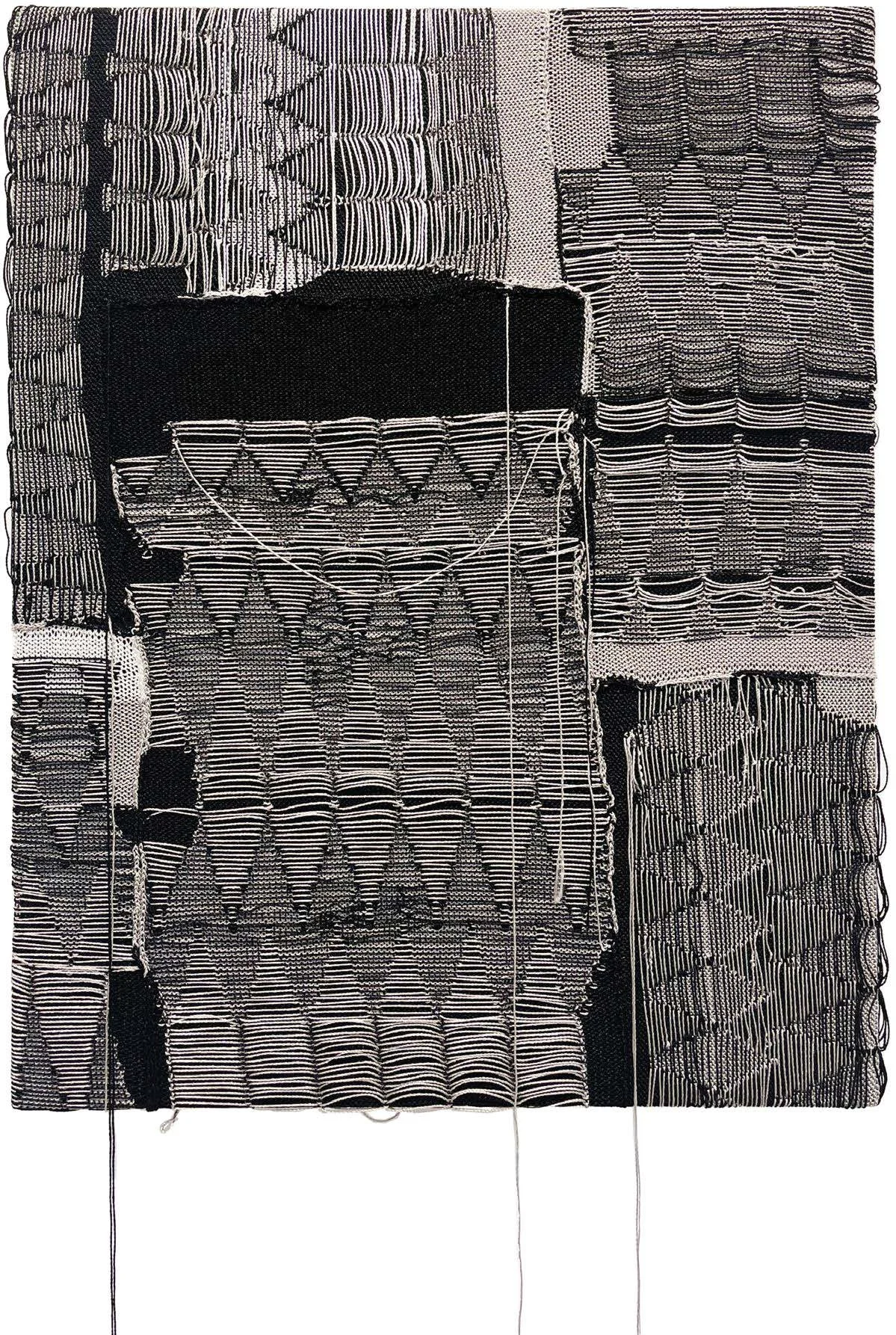 André Azevedo, Punched Card, 2024
Machine knitting with acrylic
threads on wooden frame
29.1 x 22.4 in