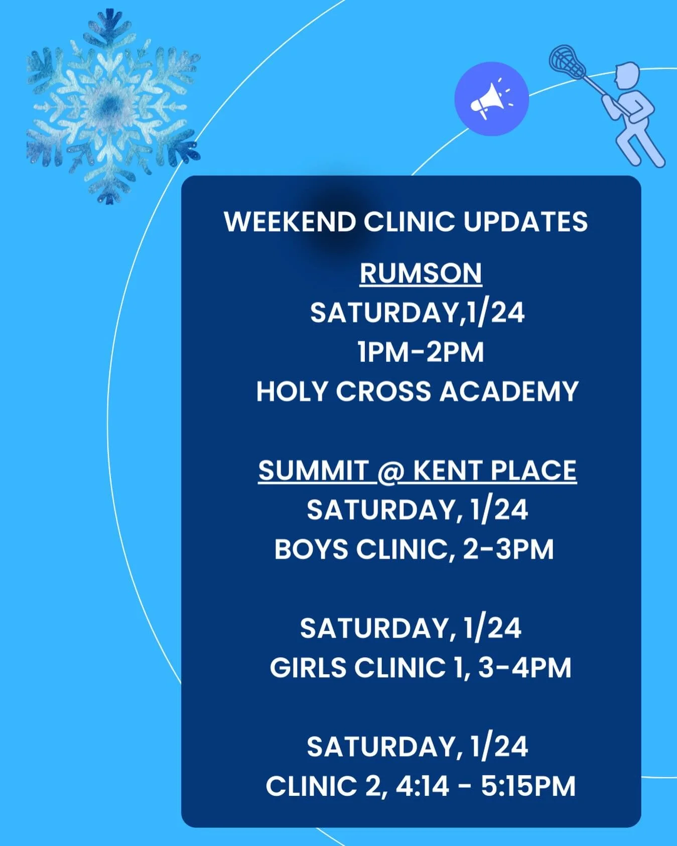 Check your emails for above changes to this weekends clinics! ❄️☃️