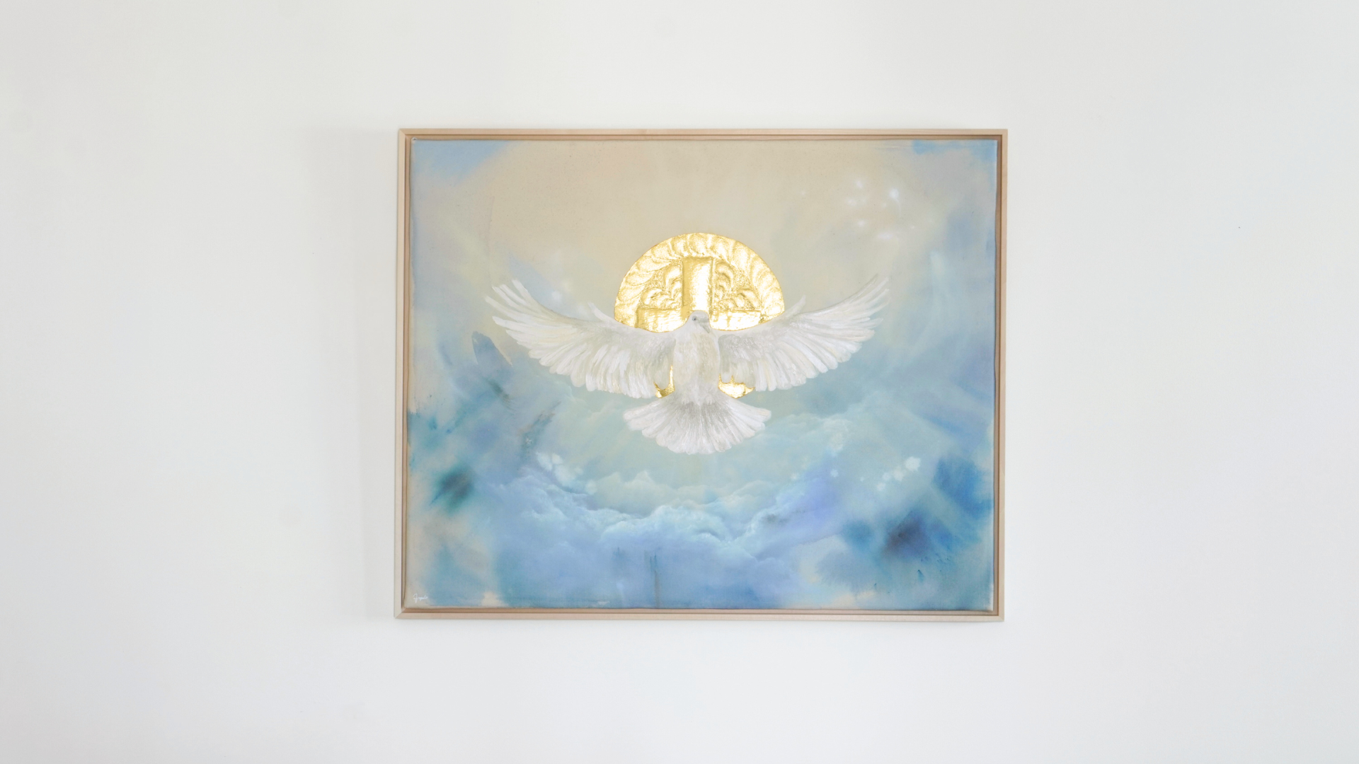 Lebensatem, christliches Gemälde von Natalie Ingerle an einer weißen Wand