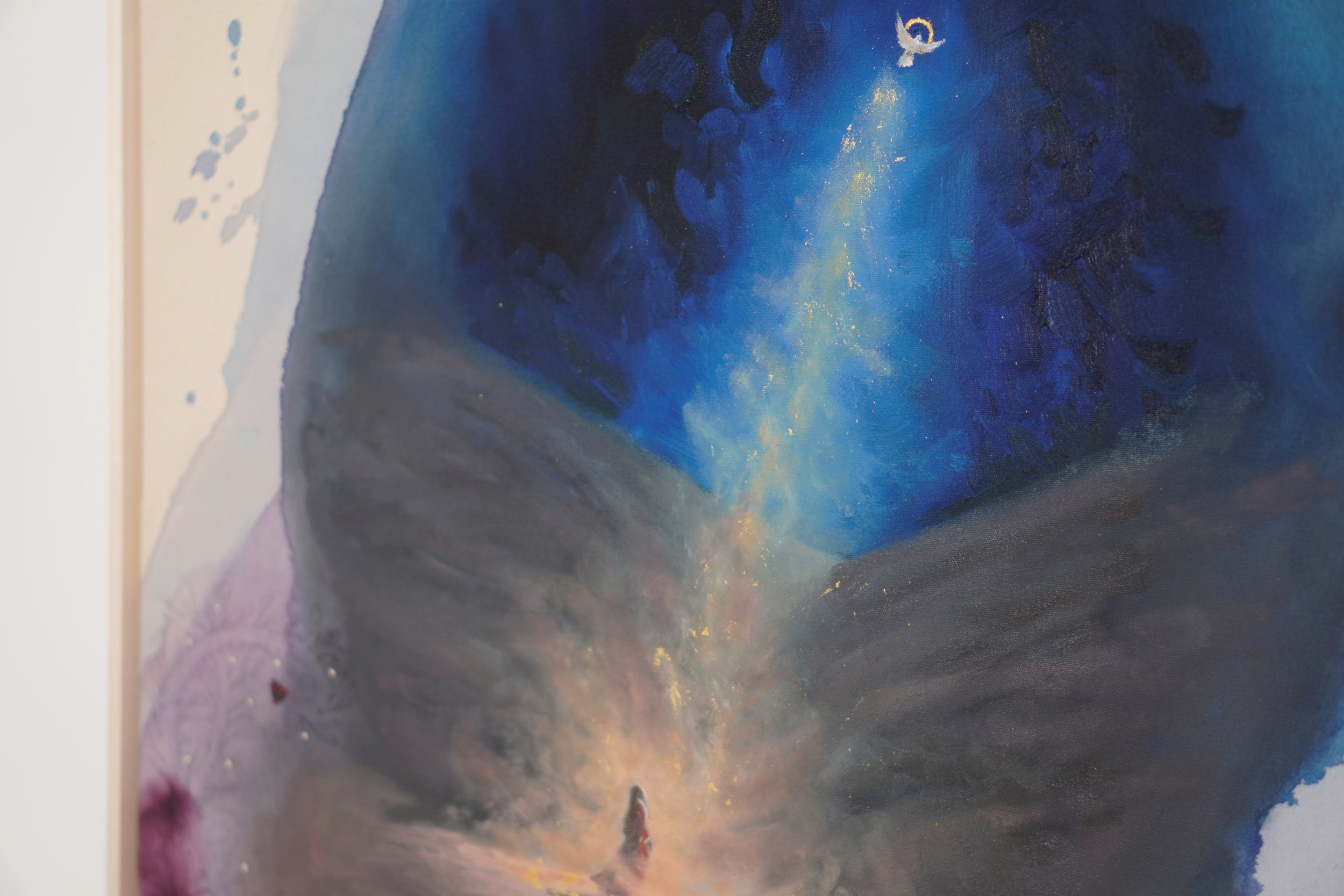 Detailaufnahme von In Seinem Licht, gemalt in Öl und Acryl mit Blattgold