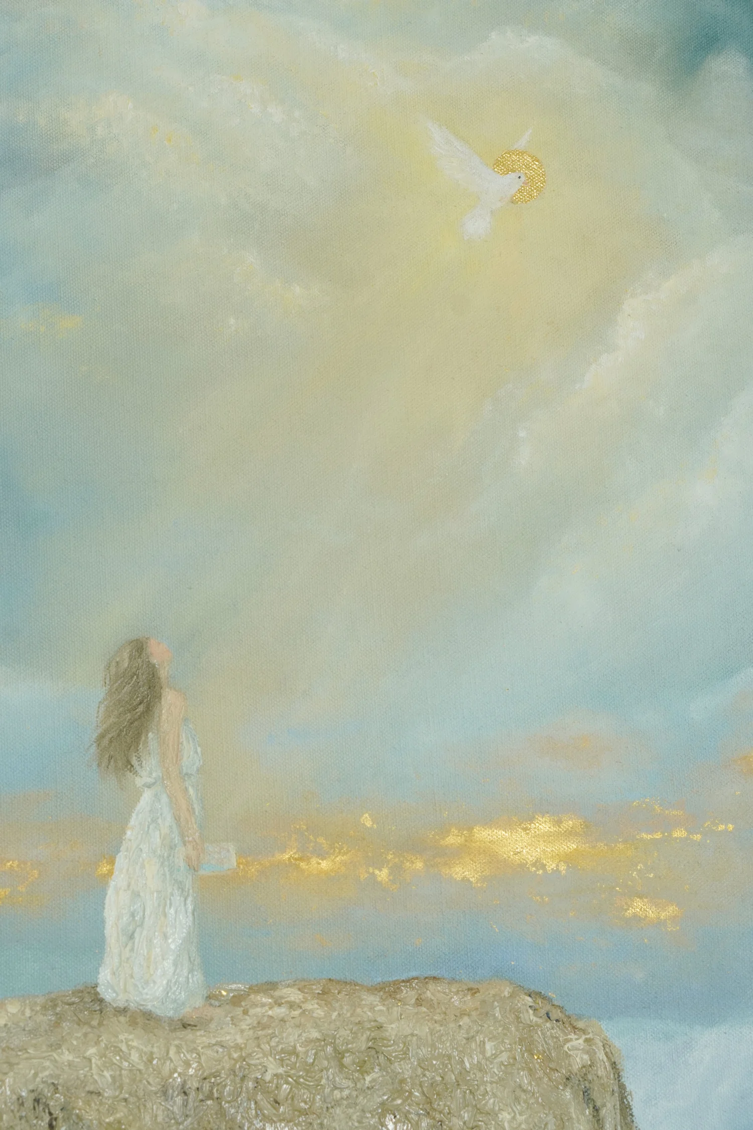 Vom Himmel berührt, die Frau auf dem Felsen im Licht, Detailaufnahme