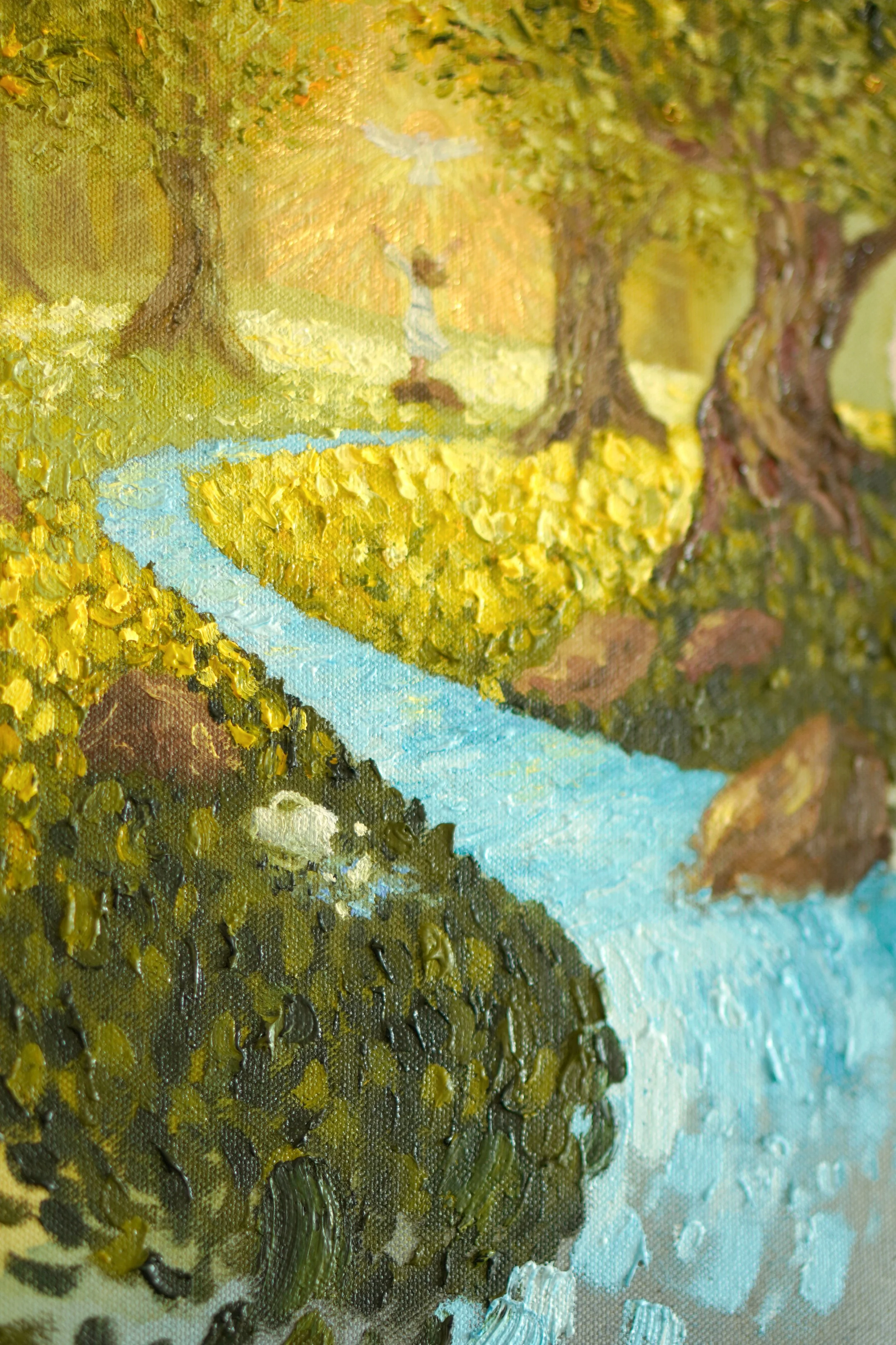 Detailaufnahme von Seine Gnade fließt über mich, gemalt in Öl und Acryl mit Blattgold