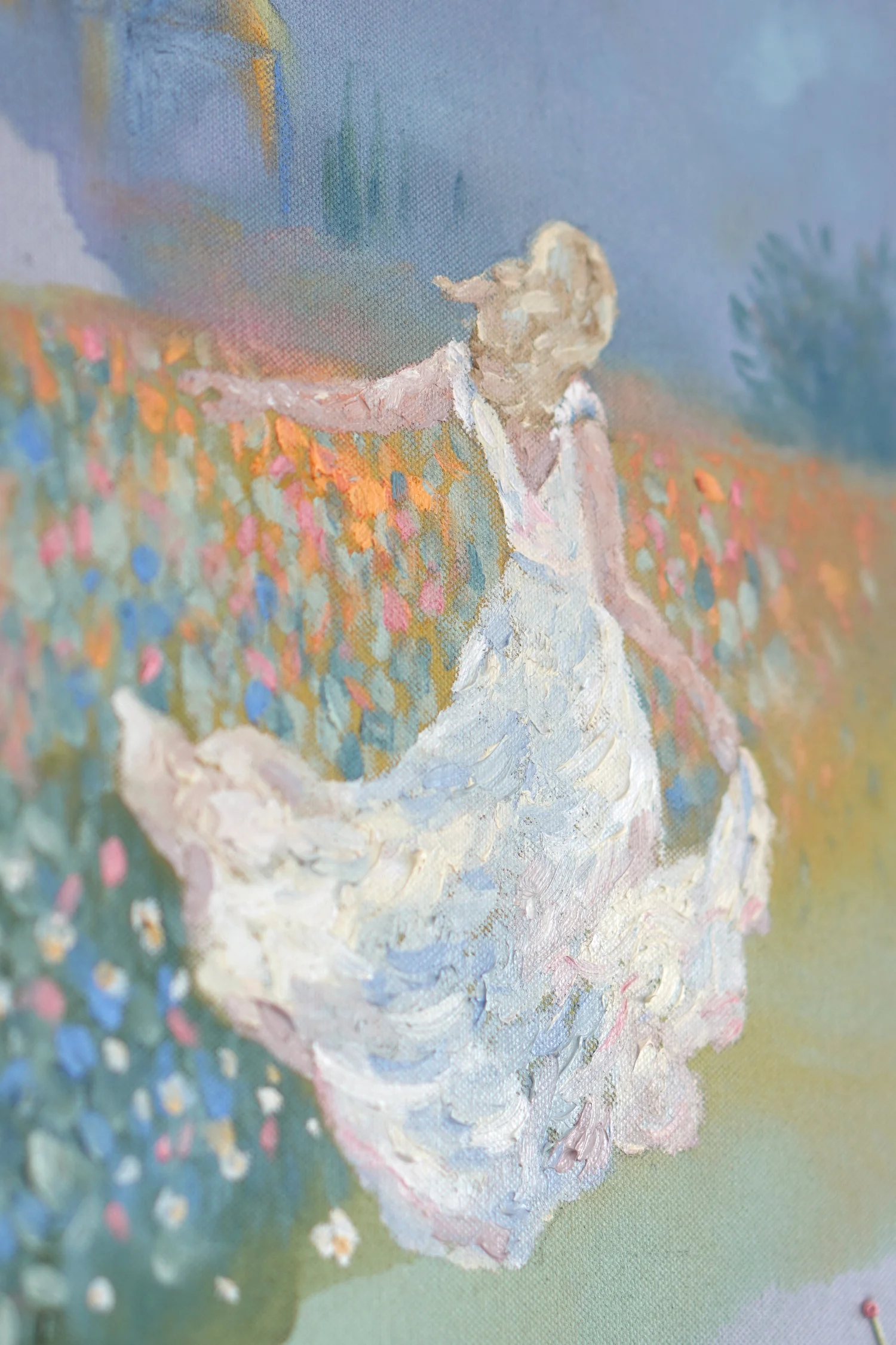 Güte und Barmherzigkeit werden mir folgen mein Leben lang, die Frau in der Blumenwiese, Detailaufnahme