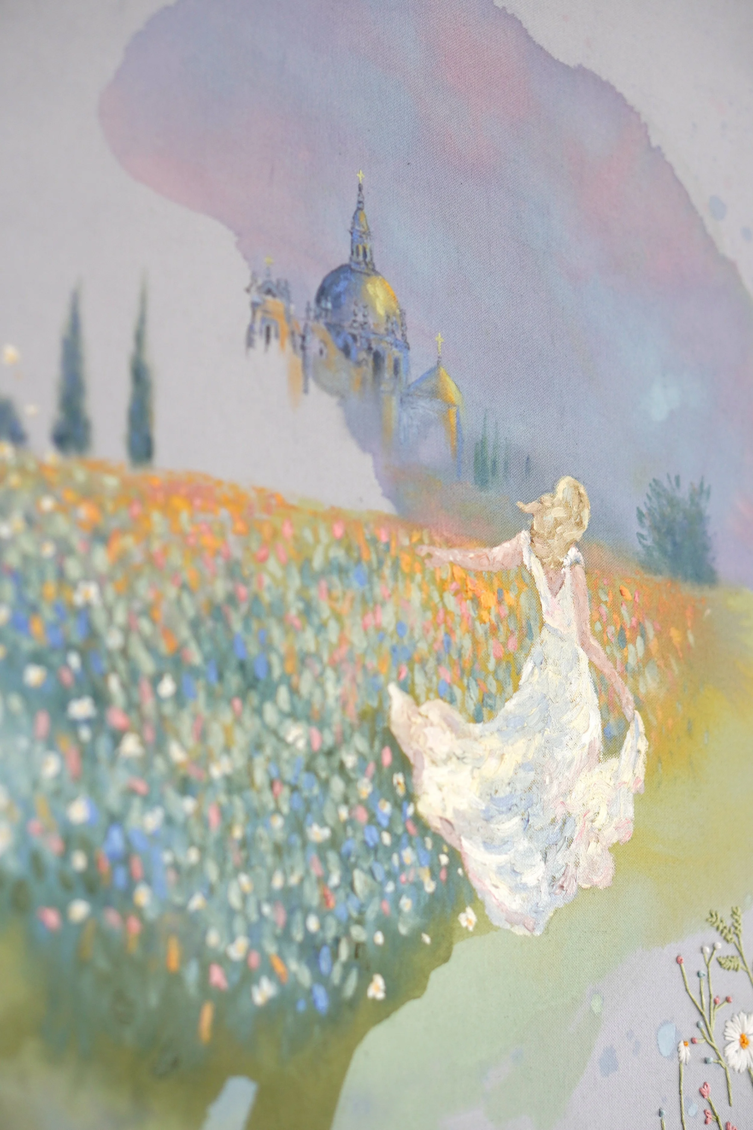 Detailaufnahme von Güte und Barmherzigkeit werden mir folgen mein Leben lang, gemalt in Öl und Acryl mit Blattgold