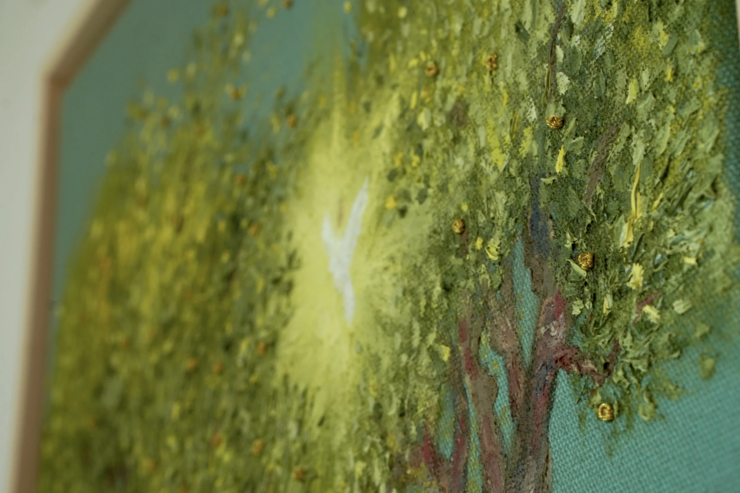 Detailaufnahme von Du salbst mein Haupt mit Öl, gemalt in Öl und Acryl mit Blattgold