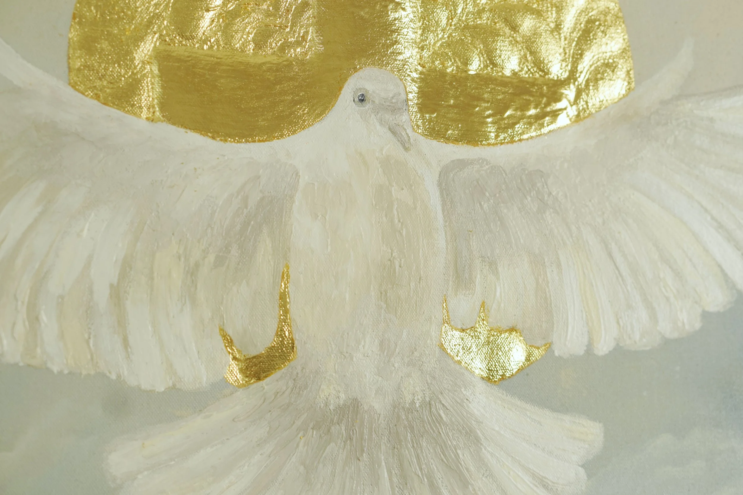 Detailaufnahme von Lebensatem, gemalt in Öl und Acryl mit Blattgold