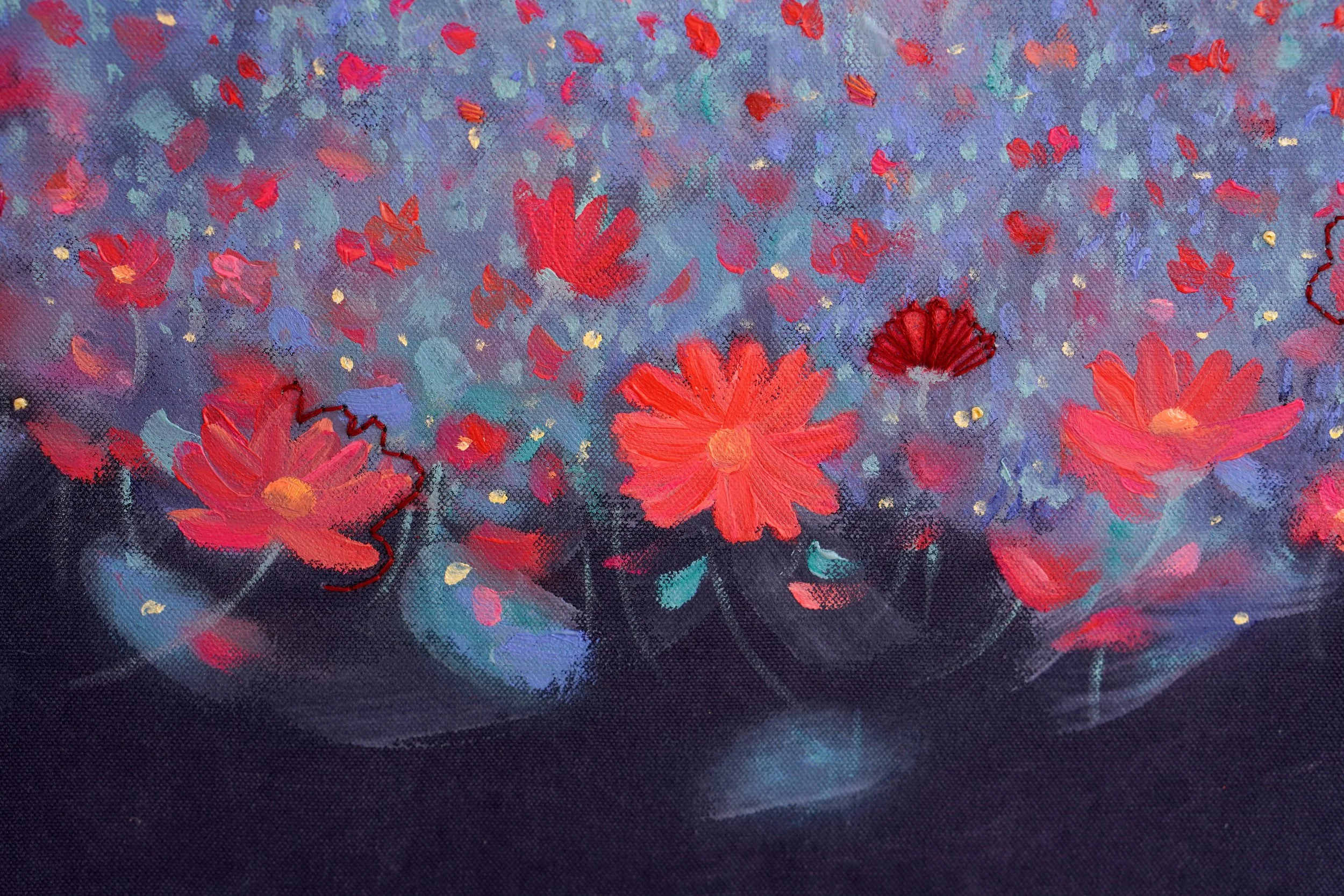 Detailaufnahme von Du bist bei mir, gemalt in Öl und Acryl mit Blattgold