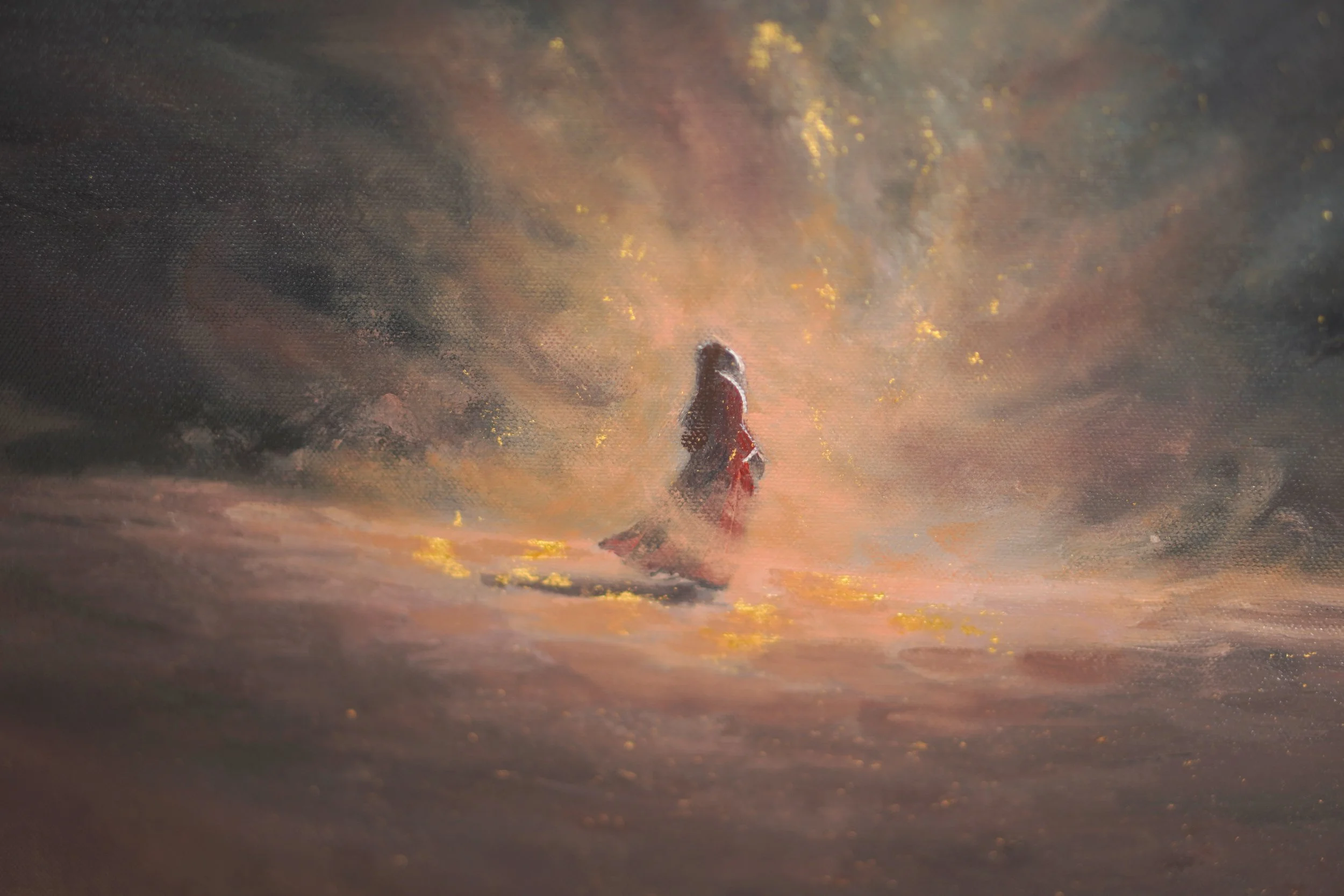 Detailaufnahme von In Seinem Licht, gemalt in Öl und Acryl mit Blattgold