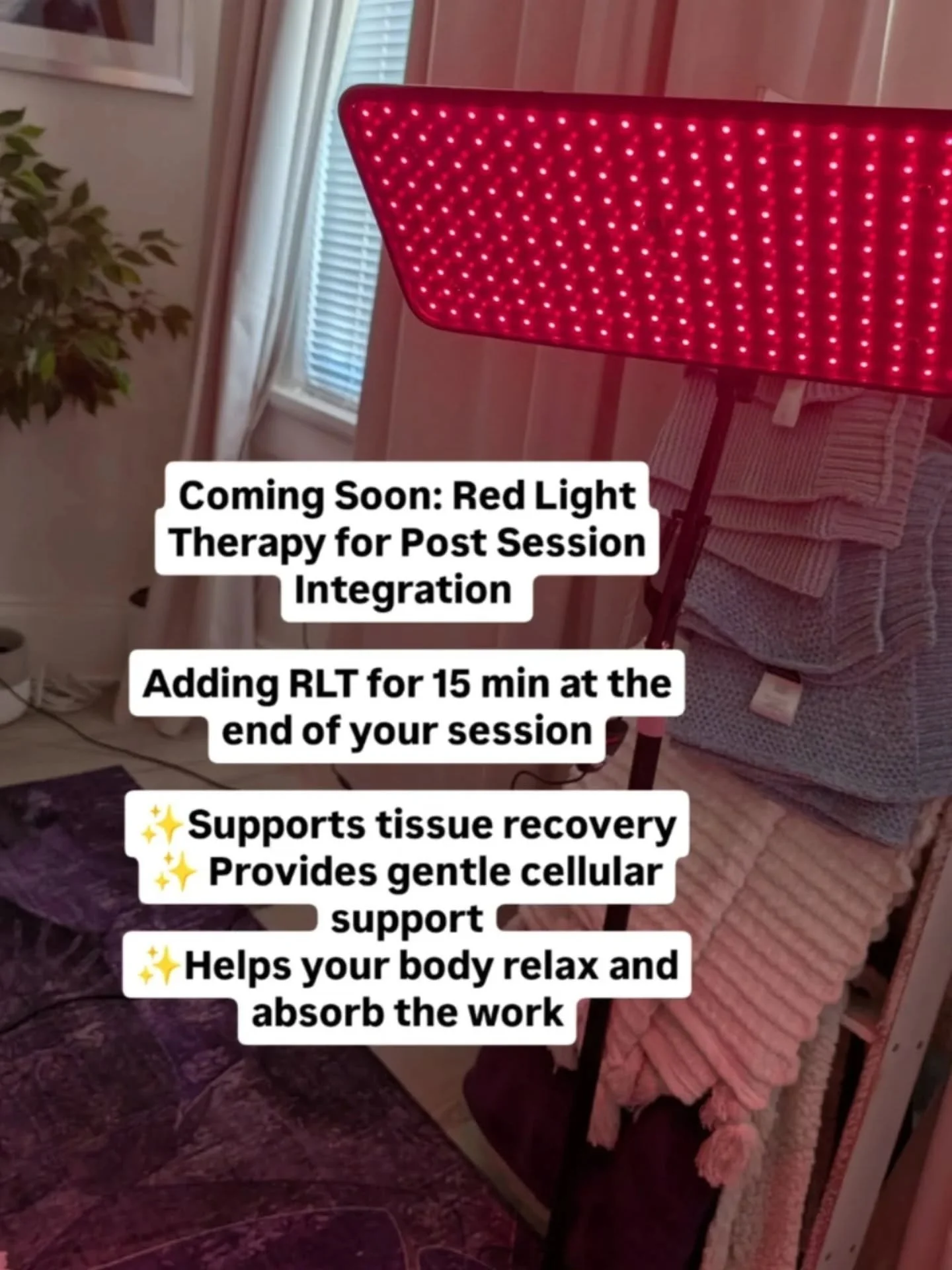 You can now add Red Light Therapy to your massage session. RLT has to be on fully exposed skin, so for this reason I will keep it as an add-on for AFTER your massage. You will get to relax (maybe nap, even? 🙂&zwj;↕️) for 10-15 minutes, post session,