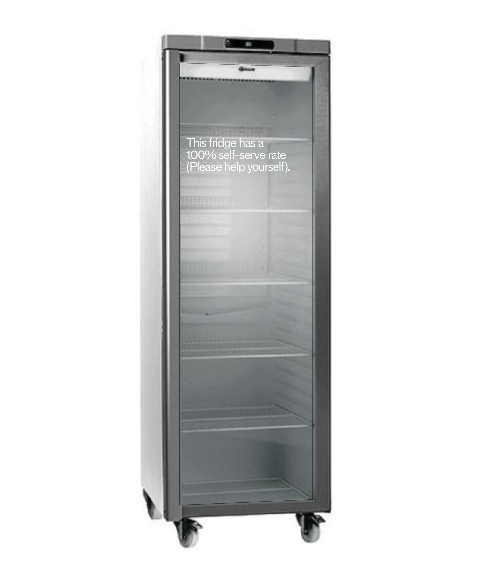 Details matter. Please enjoy this niche customer service joke on a beverage fridge.