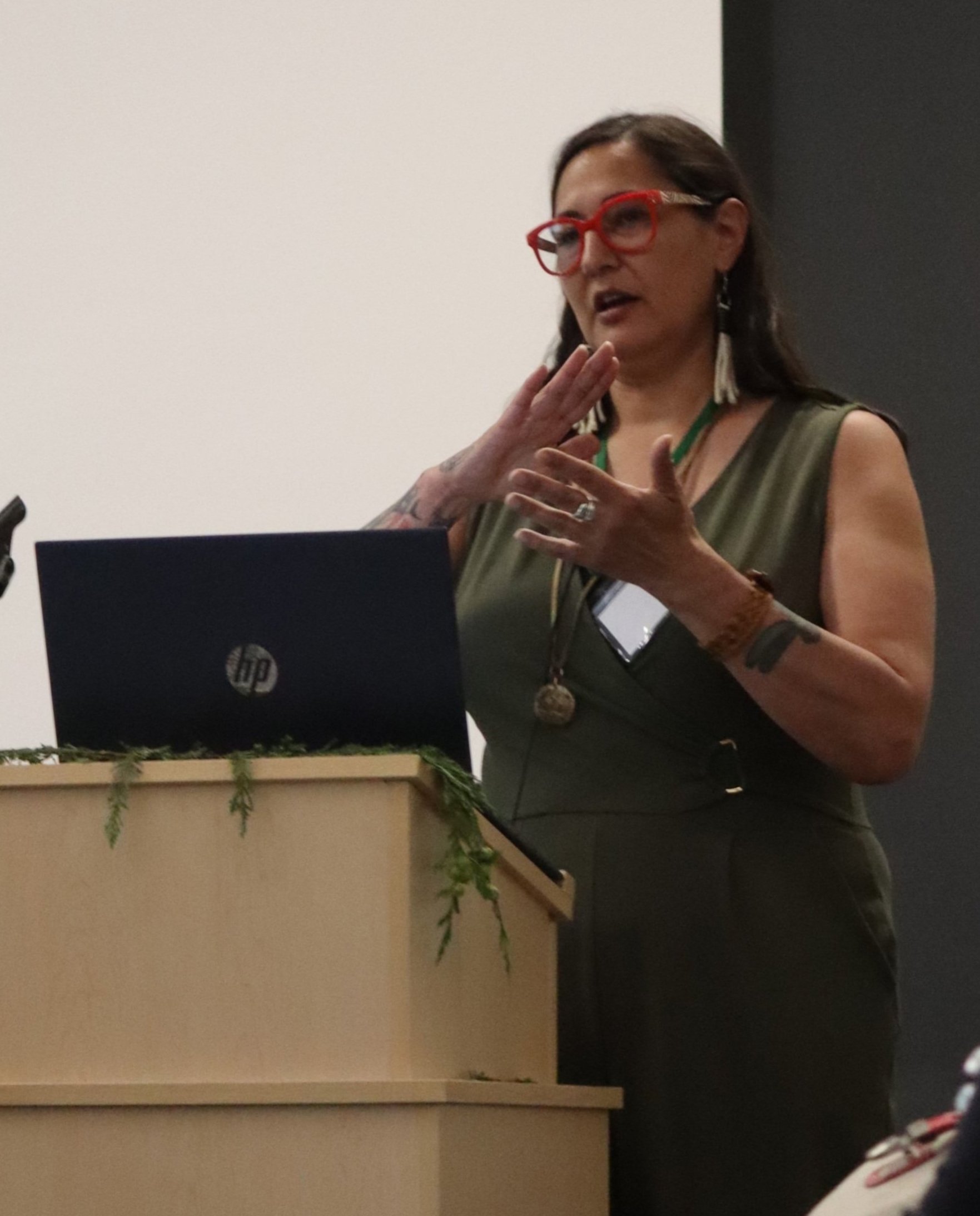 Jamiann S’eiltin Hasselquist (Tlingít) speaking powerfully on the Doctrine of Discovery at the Saturday evening plenary sessions