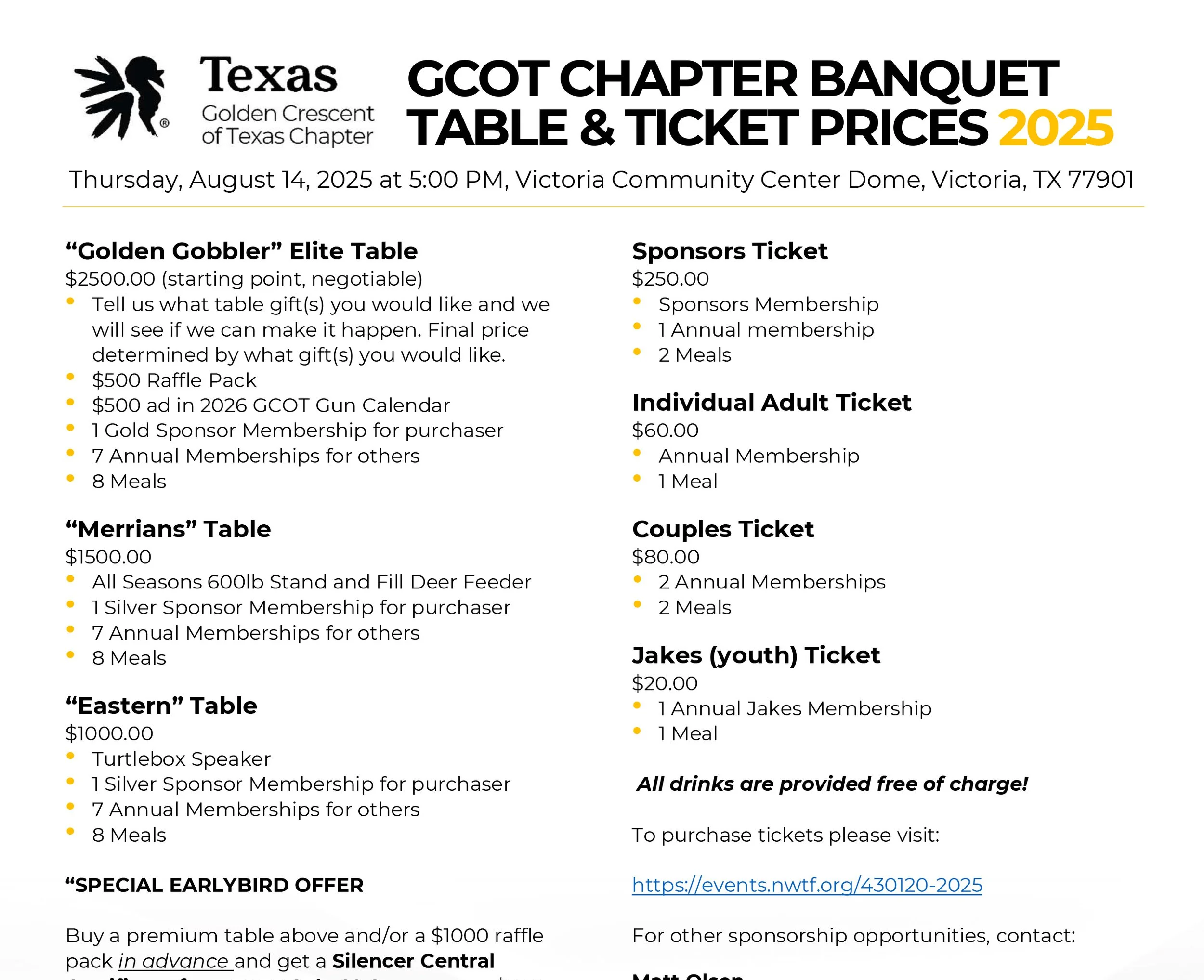 Check out the NWTFGC 2025 Banquet Table and Ticket prices. Come out and enjoy the fun!