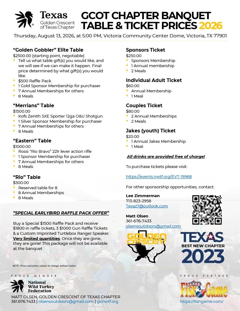 Check out the NWTFGC 2026 Banquet Table and Ticket prices. Come out and enjoy the fun!
